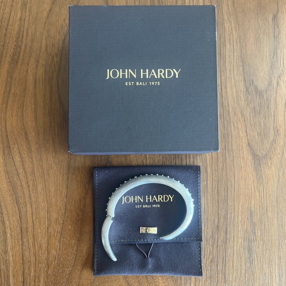 JOHN HARDY STERLING SILVER & 18K YELLOW GOLD DOT BRUSHED KICK CUFF BRACELET - Picture 10 of 11
